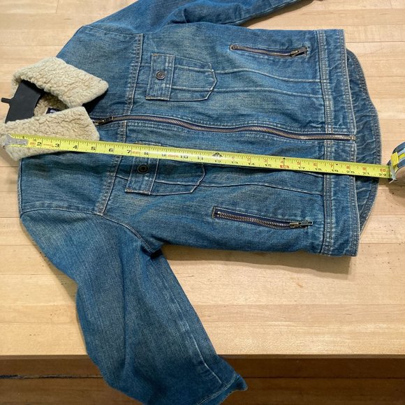 VINTAGE Y2K GAP Size XS Blue Sherpa Fleece Lined Pockets Denim Zip Jean Jacket - Picture 9 of 10